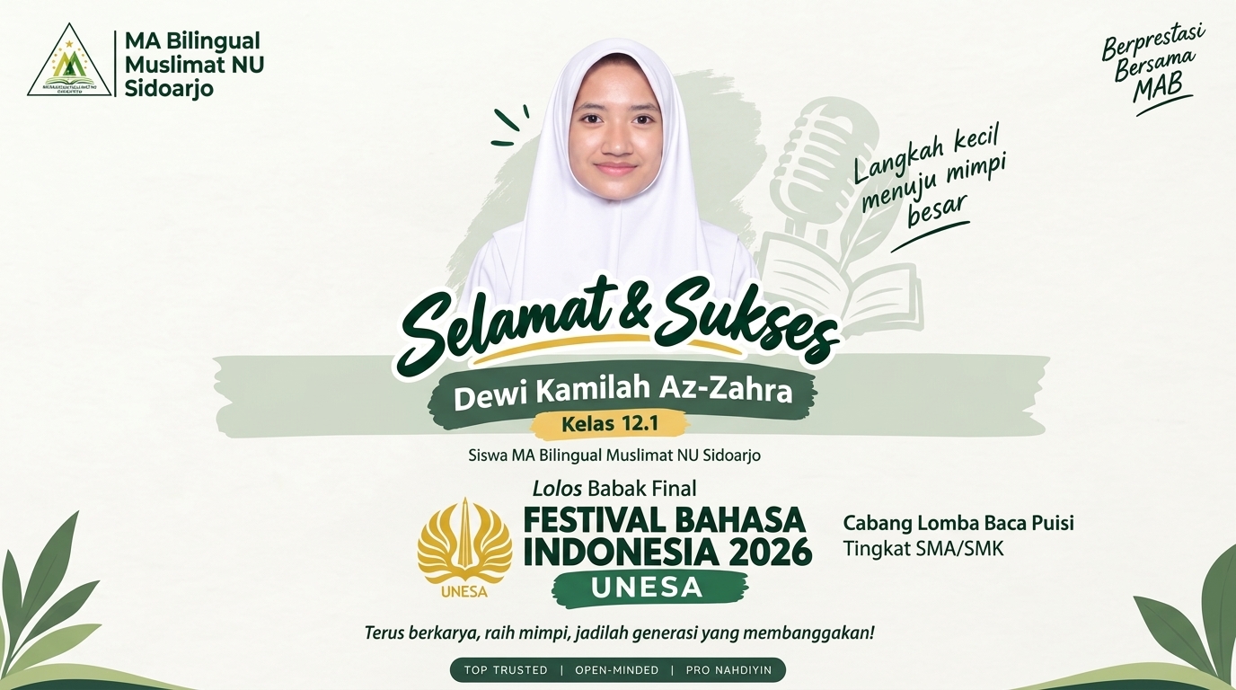 Banggakan Madrasah! Dewi Kamilah Az-Zahra Lolos Babak Final Lomba Baca Puisi Festival Bahasa Indonesia UNESA 2026